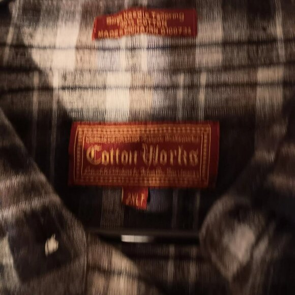 Cotton Works Flannel Shirt Men's 2XL Plaid Gray and Black and Brown Pearl Snaps - Picture 4 of 7